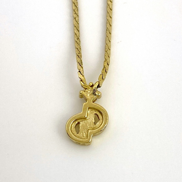 Christian Dior Logo Rhinestone Necklace CD GP Gold - Picture 2 of 4